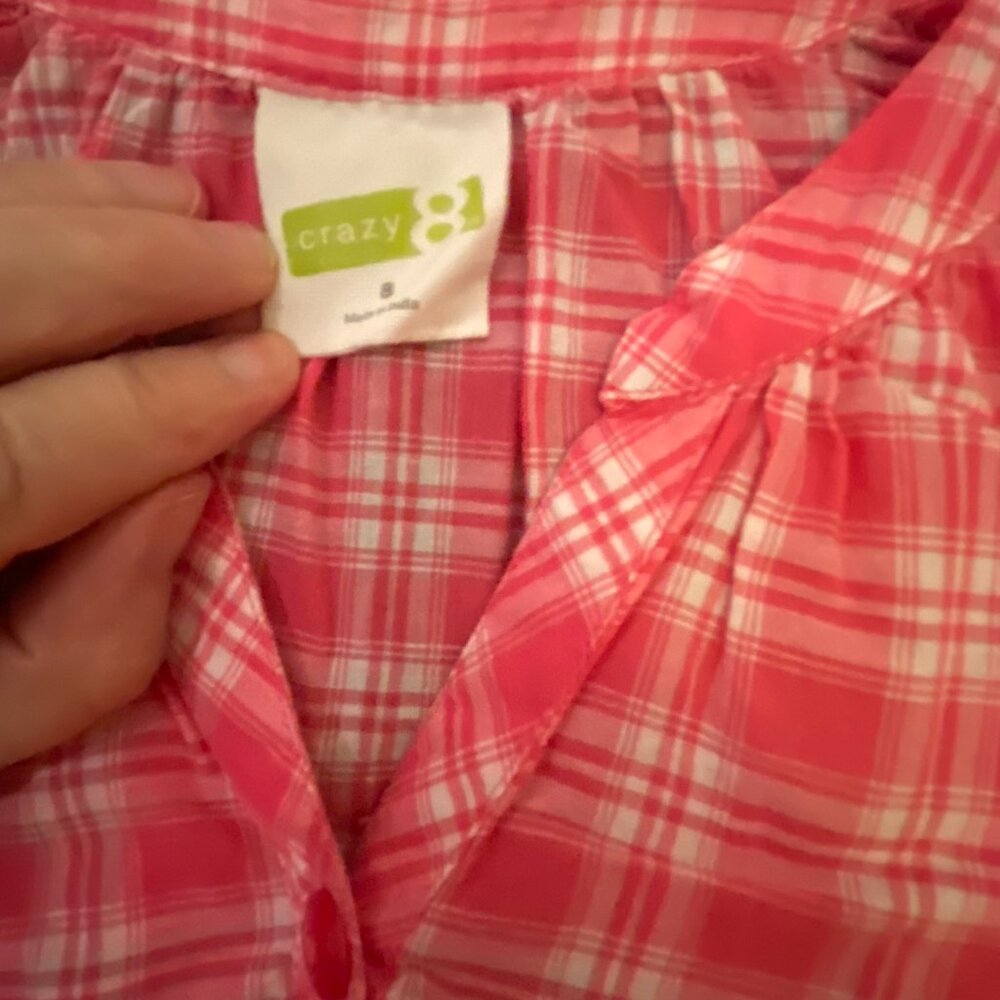 Crazy 8 Girls Pink and White Plaid Dress - Size 8 - Picture 4 of 4